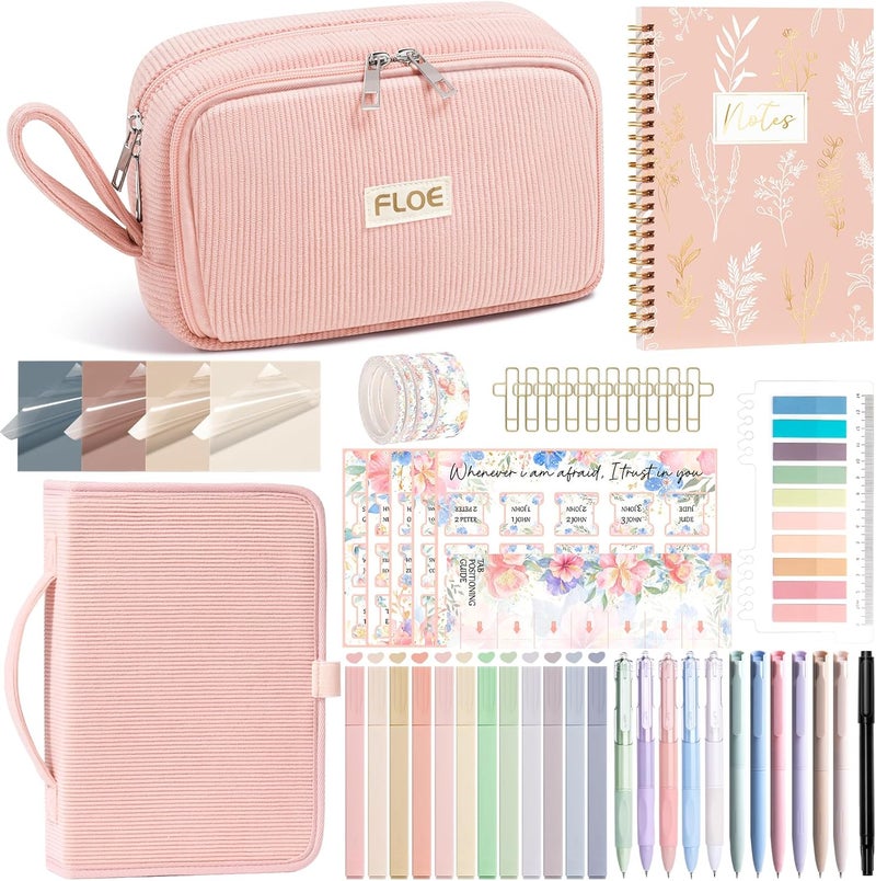 FLOE Bible Study Supplies Journaling Kit for Women with Bible Cover Case, Valentines Day Christian Gifts for Women, Bible Study Tools Accessories Set w/ Highlighter Pen, Pencil Case Notebook Annotation Kit - Image 1